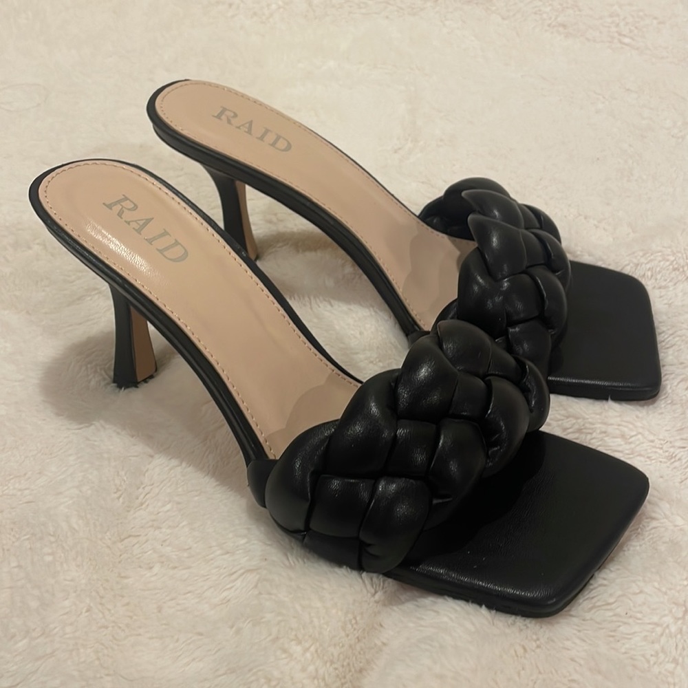 NWOT BLACK BRAIDED HEELS